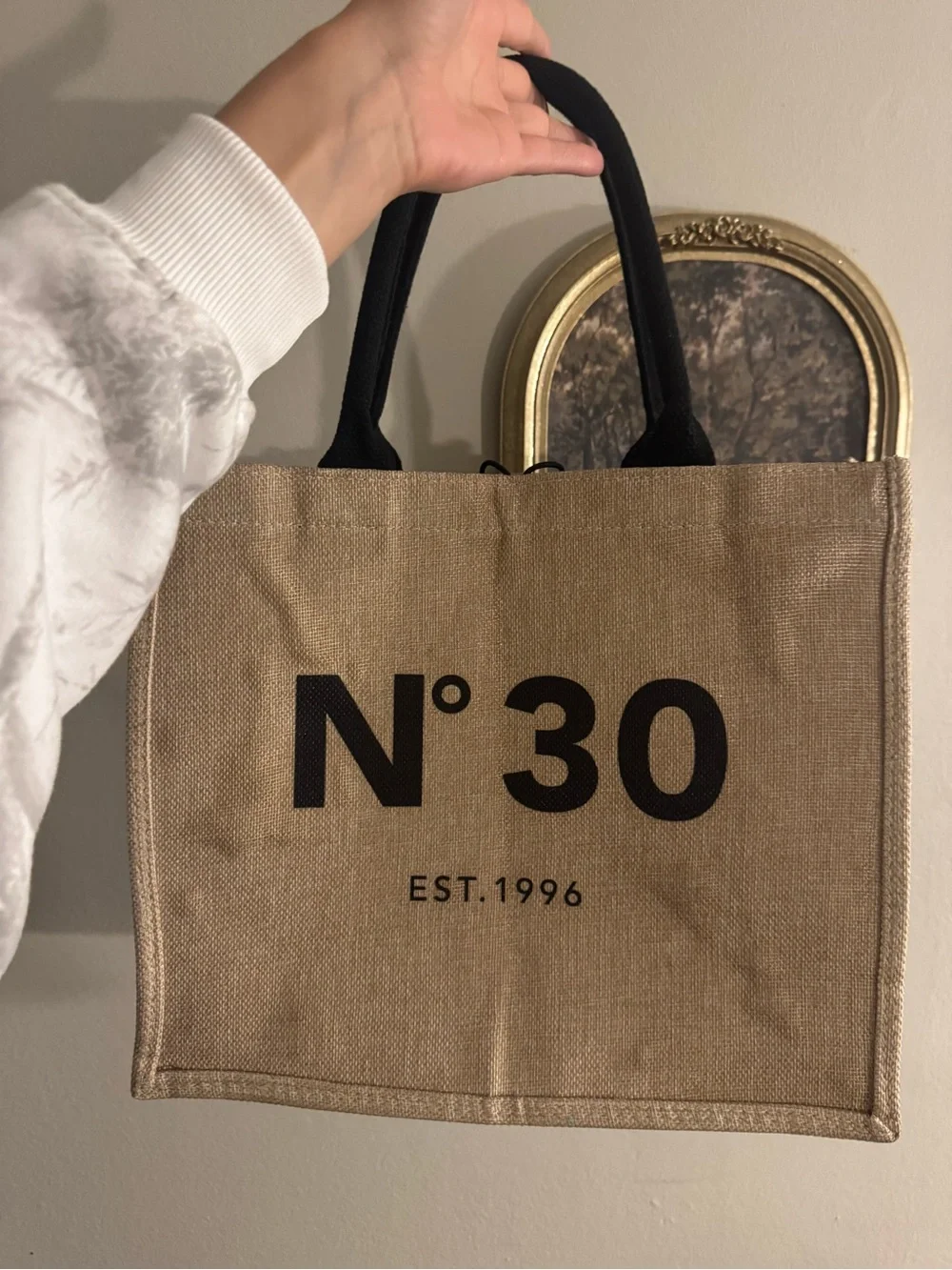 Nº 30 Natural Birthday Tote Bag with Black Handles